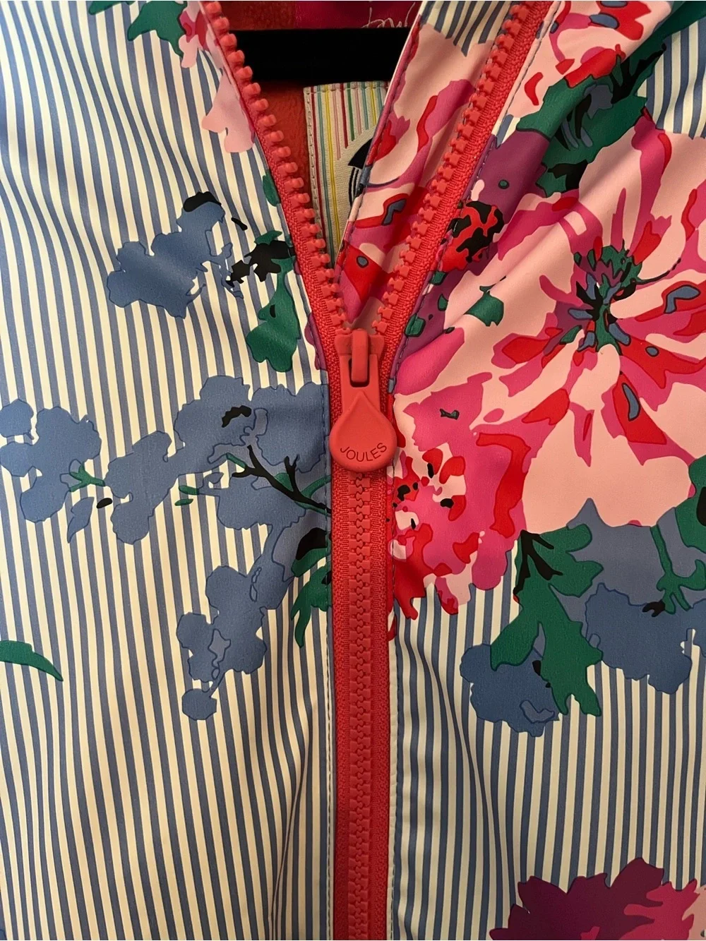 Joules Coral-Lined Floral & Stripe Rain Jacket